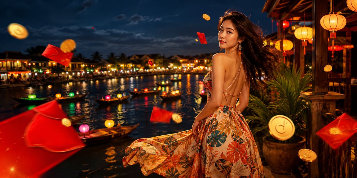 Phong bì đỏ may mắn bên bãi biển Hội An – biểu tượng tiền thưởng casino trực tuyến Việt Nam