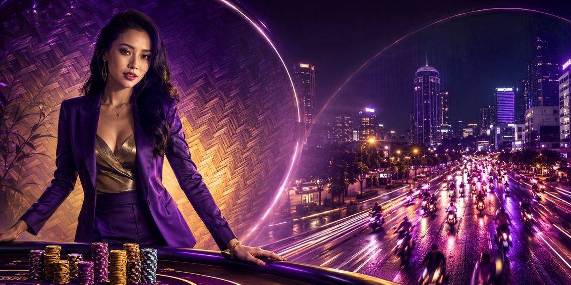 Khung cảnh casino cá cược sôi động tại Việt Nam với ánh đèn neon rực rỡ